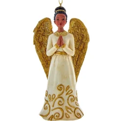 African American Ivory and Gold Praying Angel Ornament<Kurt Adler Fashion