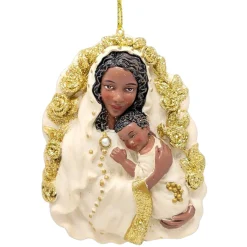 African American Ivory and Gold Holy Mother &amp; Child Ornament<Kurt Adler Online