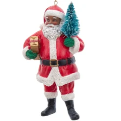 African American Santa Holding A Tree Ornament<Kurt Adler Discount
