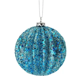 4" Blue Glittered Ball Ornament< Hot
