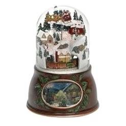 6.25" Brown and Green Village with Train Musical Christmas Snow Globe< Hot