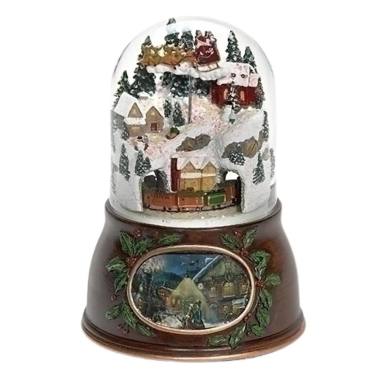 6.25" Brown and Green Village with Train Musical Christmas Snow Globe< Hot