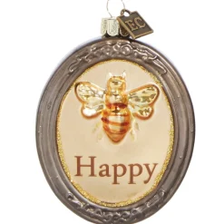 3" Charm Ornament Adorned with an Image of A Bee and The Word "Happy"< Hot