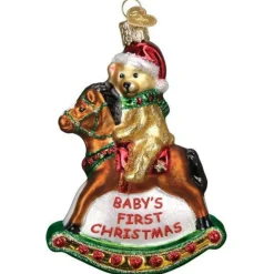 5" Christmas Tree Rocking Horse Ornament<Old World Glass New