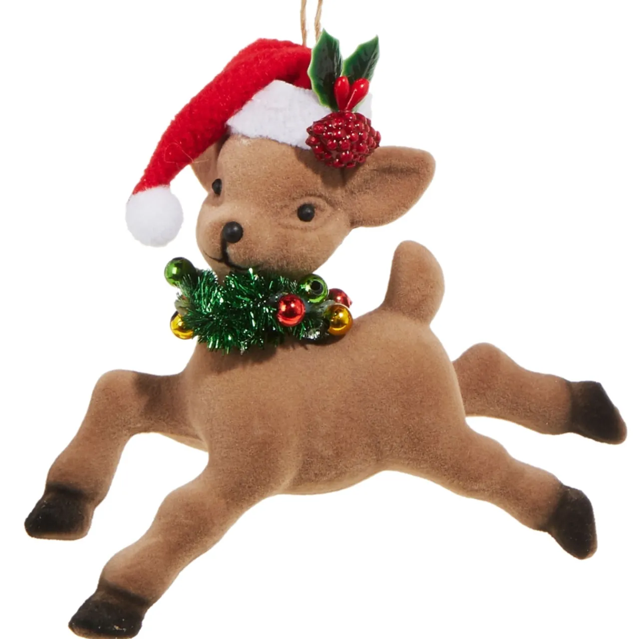 4.75" Deer Running with Santa Hat Ornament< Fashion