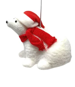5" Flocked Polar Bear Sitting< Clearance