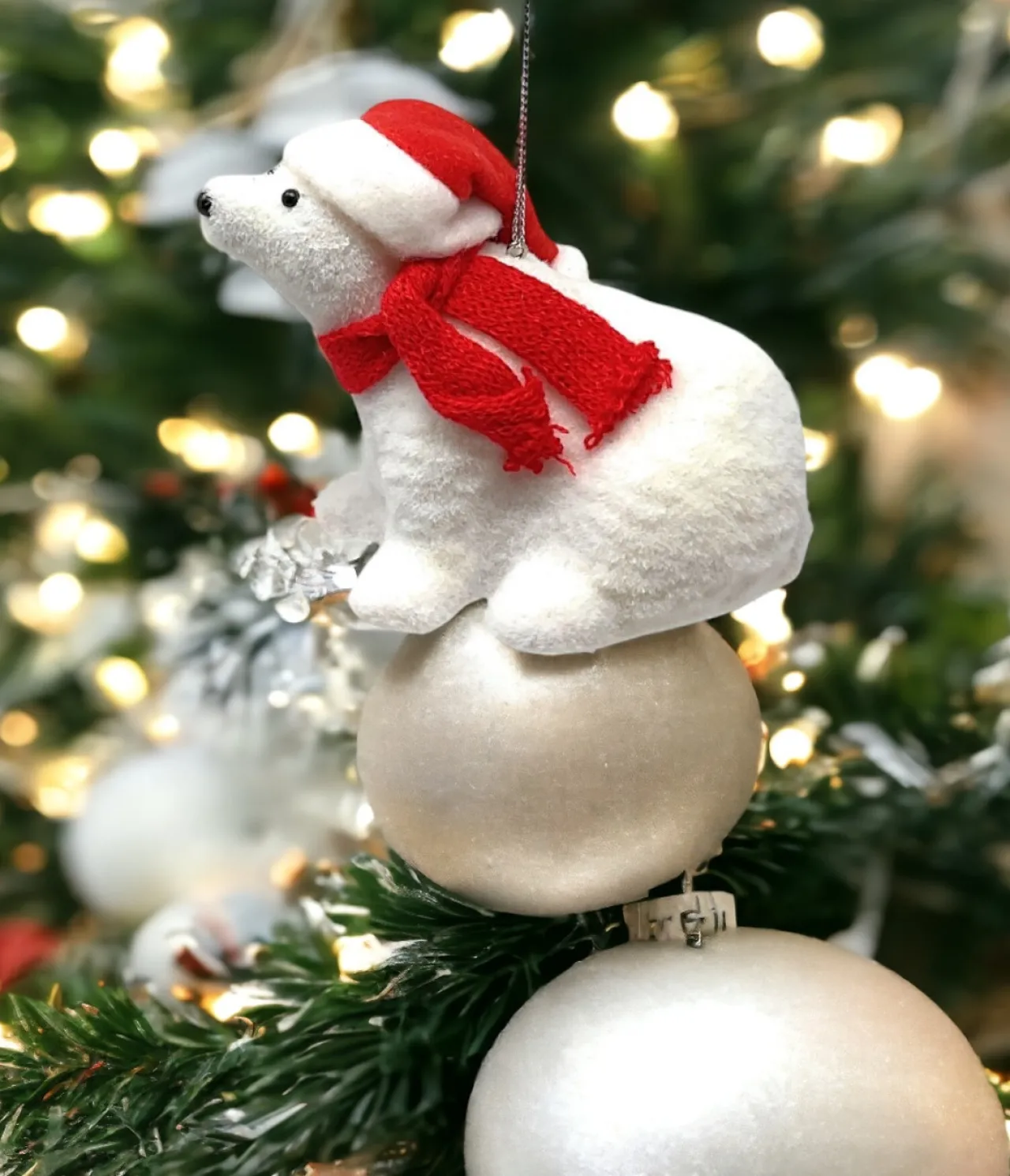 5" Flocked Polar Bear Sitting< Clearance
