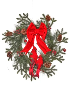 24" Frosted Spruce Cardinals with Bow Wreath< Online