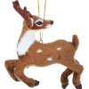 4" Fur Prancing Deer Looking Back Ornament< New