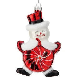 4" Glass Peppermint Candy Snowman Ornament< New
