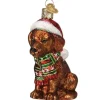 3.75" Holiday Chocolate Lab Pup Glass Ornament<Old World Glass Clearance