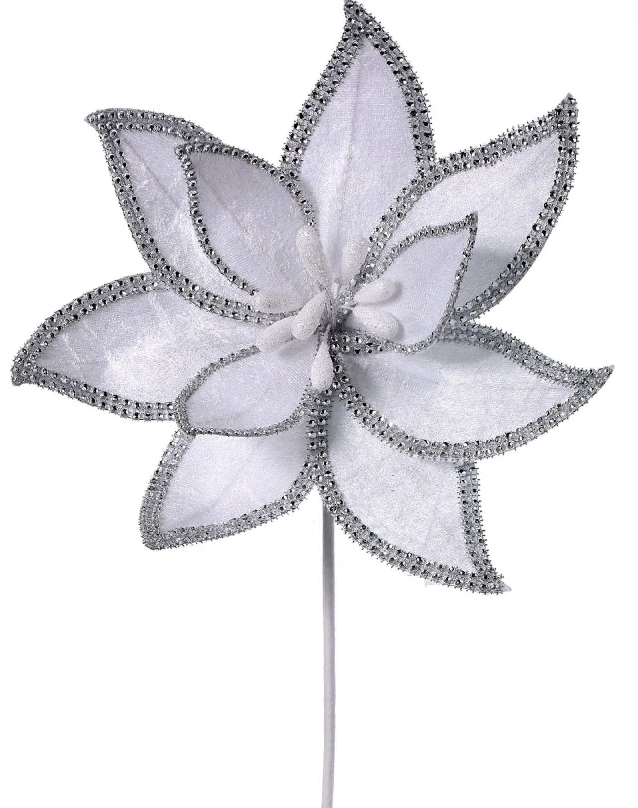 22" Jeweled Edge Velvet Poinsettia Stem< Best