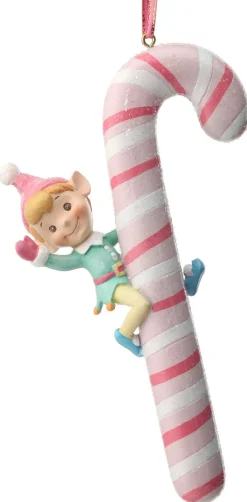 6" Pastel Elf on Candy Cane Ornament< Hot
