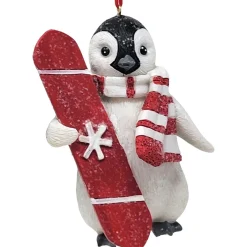 4.25" Penguin With a Snowboard Ornament< New