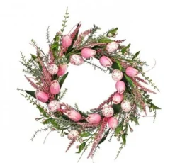 24" Pink &amp; White Egg and Tulip Wreath< Discount