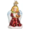 3.5" Red Angel With Lyre Ornament<Old World Glass New