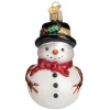 3.5" Red Bow Holly Hat Snowman Ornament<Old World Glass New