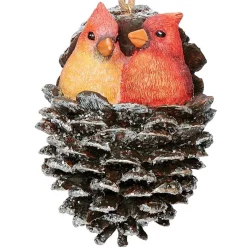 3.2" Roman Cardinals In a Pinecone Staring At Each Other Ornament< Discount