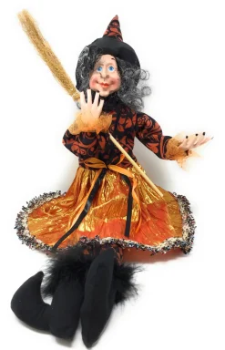 24" Sitting Witch Wearing An Orange Hat< Fashion