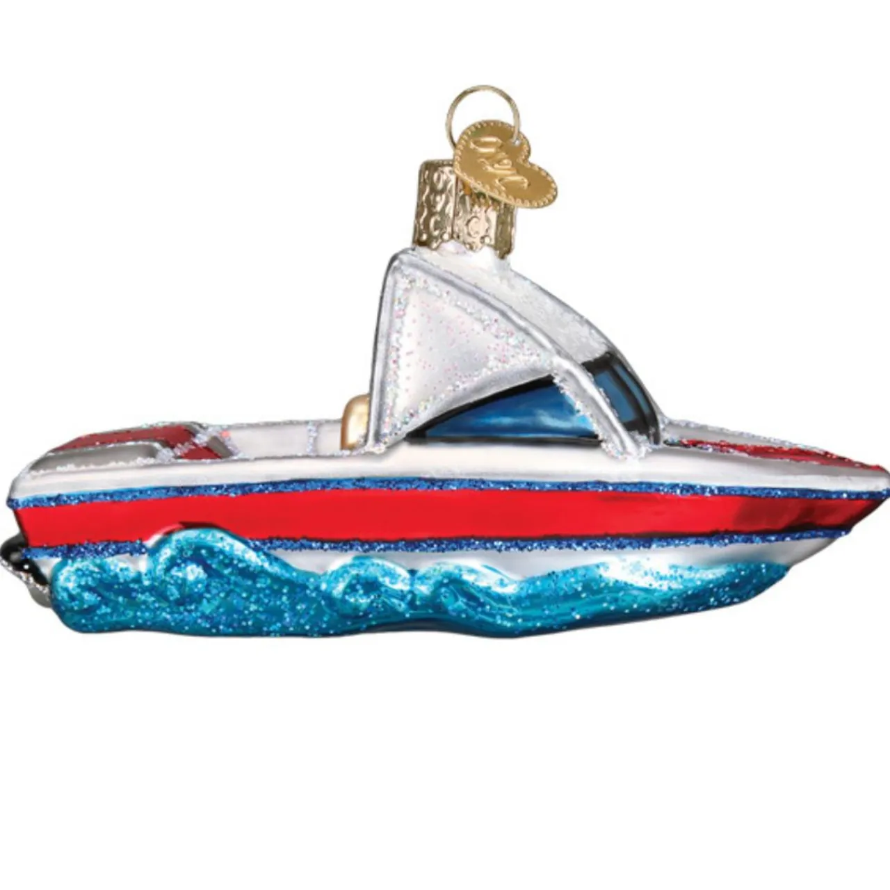 4.25" Ski Boat Glass Blown Ornament<Old World Glass Fashion