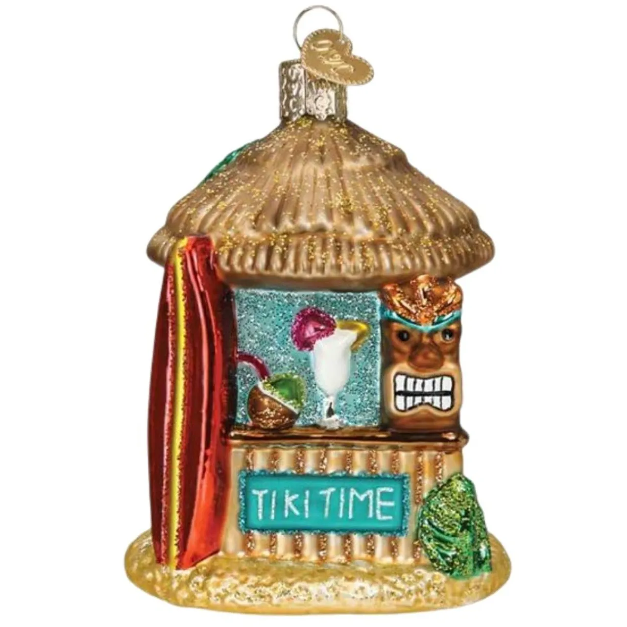 3.5" Tiki Hut Ornament<Old World Glass Hot