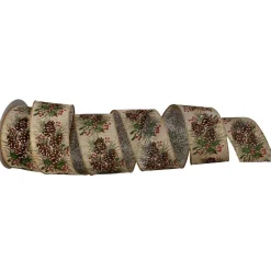 2.5" x 10Y Pinecones With Berries Ribbon< Sale