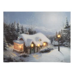 15"W x 23"H LED Winter Cottage Scene On Canvas< Discount