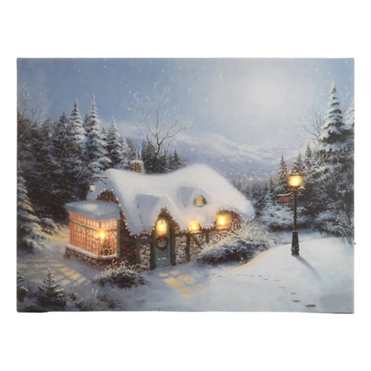 15"W x 23"H LED Winter Cottage Scene On Canvas< Discount