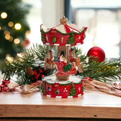 Animated Musical Santas Sleigh Carousel< New