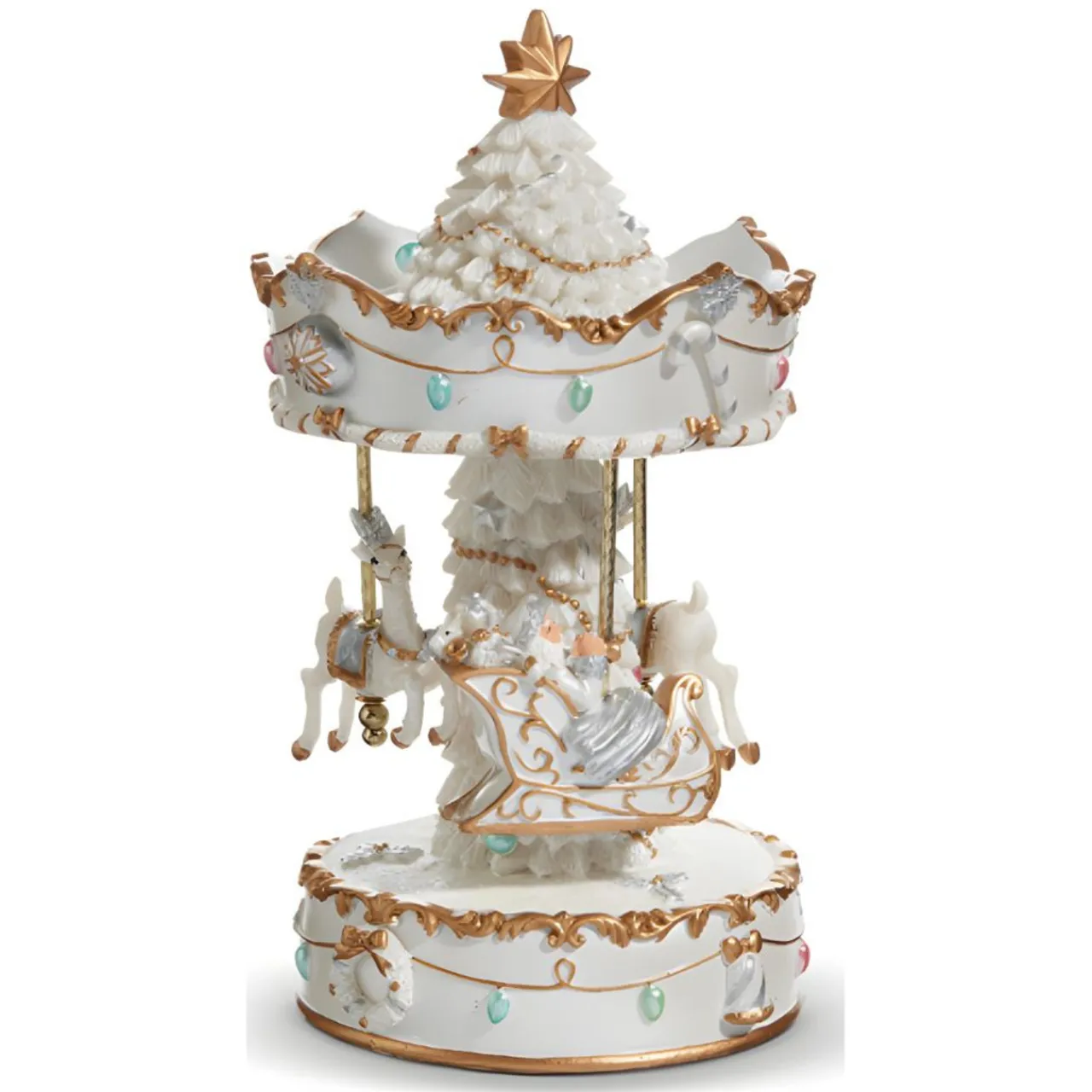 Animated White Santa Sleigh Carousel Musical< Best