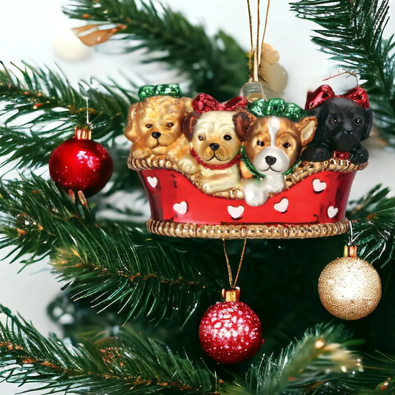 Basket of Puppies Ornament<Old World Glass Discount