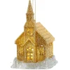 Battery-Operated Dark Gold and Silver Glitter LED Church Ornament<Kurt Adler Sale