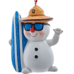 Beach Snowman Holding A Surfboard Ornament<Kurt Adler Online