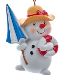 Beach Snowman Holding an Umbrella and A Life Ring Ornament<Kurt Adler Hot
