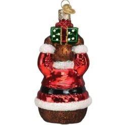Bear Wearing Santa Suit Blown Glass Ornament<Old World Glass Online