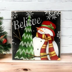 Believe Holiday Snowman Wood Block Sign< Fashion