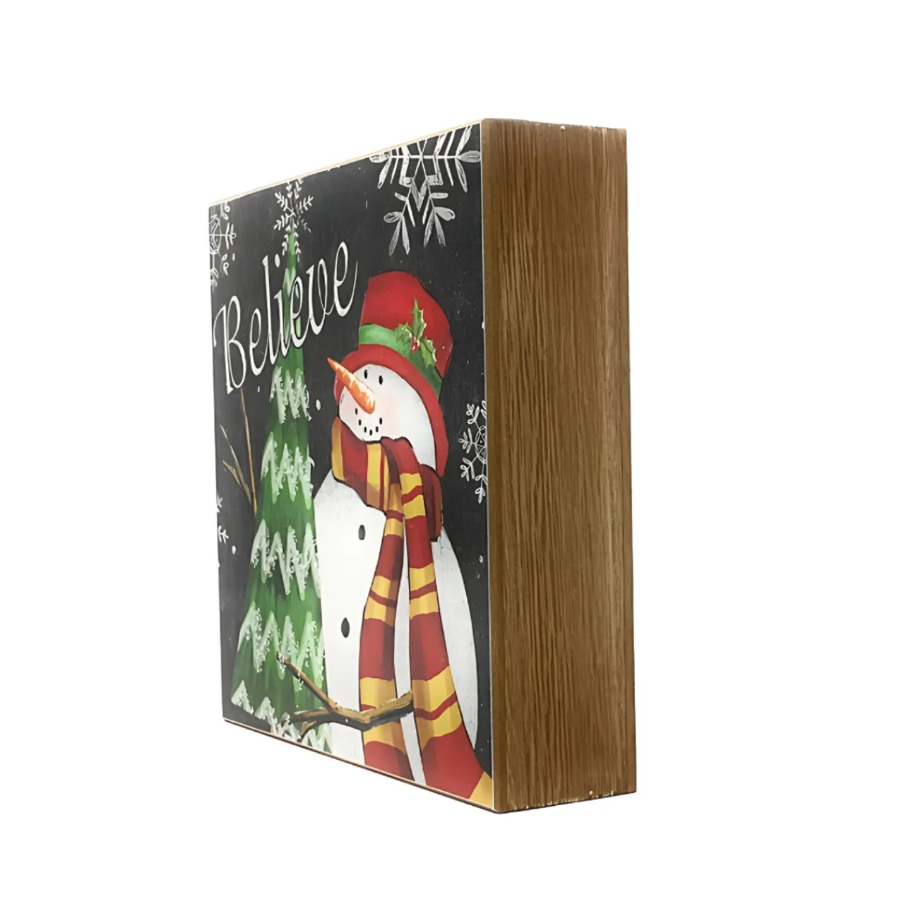 Believe Holiday Snowman Wood Block Sign< Fashion