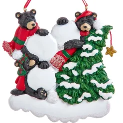 Black Bear Family of 3 with Snowballs Personalized Ornament - 3 Names Hand Personalized<Kurt Adler New