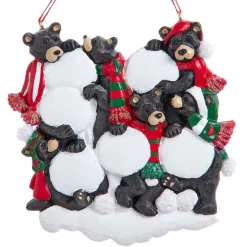 Black Bear Family of 6 with Snowballs Personalized Ornament - 6 Names Hand Personalized<Kurt Adler Fashion