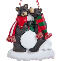 Black Bear Family of 2 with Snowballs Personalized Ornament - 2 Names Hand Personalized<Kurt Adler Outlet