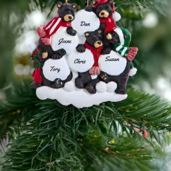 Black Bear Family of  5 with Snowballs Personalized Ornament - 5 Names Hand Personalized<Kurt Adler Discount