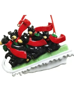 Black Bear Sled Family Of 6 Ornament For Personalization<Kurt Adler Discount