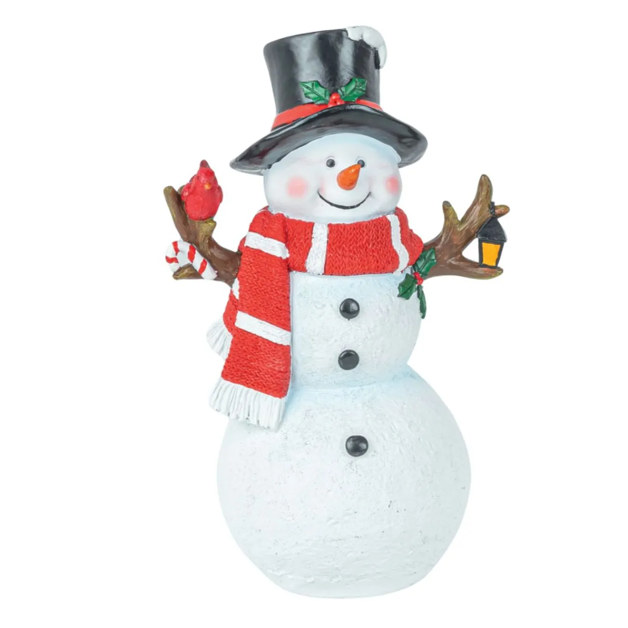 Black Top Hat Snowman with Cardinal< New