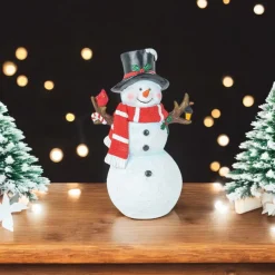 Black Top Hat Snowman with Cardinal< New