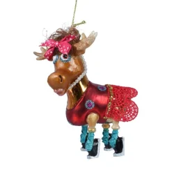 Blown Glass Moose in a Red Dress Ornament< Clearance