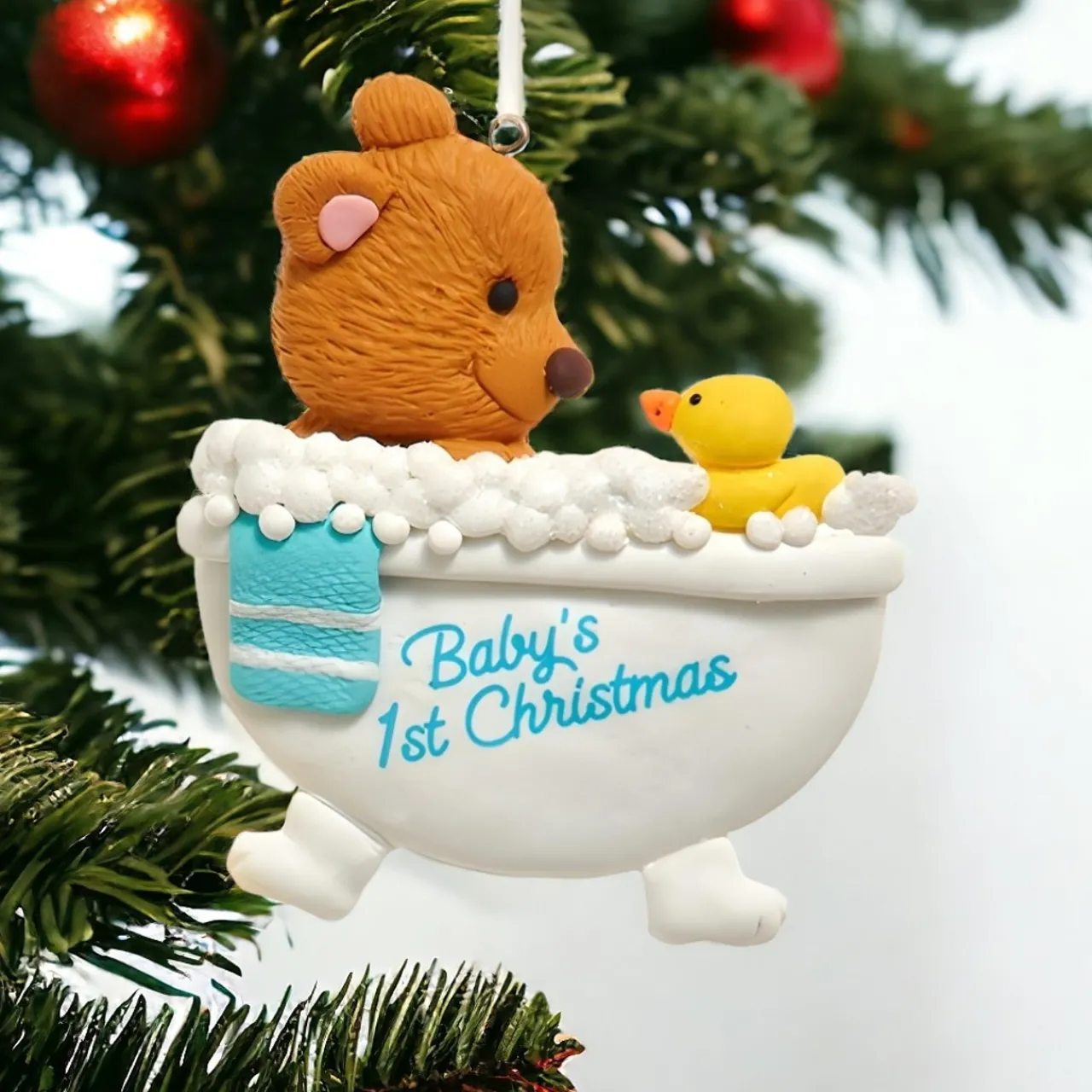 Blue Baby's First Christmas Bear Tub Ornament<Kurt Adler Sale