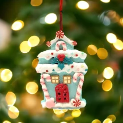 Blue Gingerbread House Clay Ornament< Online
