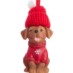 Brown Labrador In Red Hat and Sweater Dog Ornament<Kurt Adler Discount
