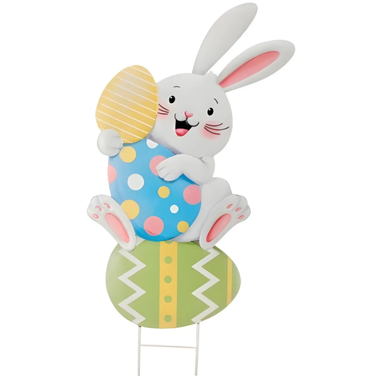 Bunny Sitting On Eggs Metal Yard Stake< New