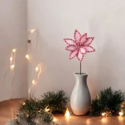 Candy Snow Glitter Pink Poinsettia Stem< Online